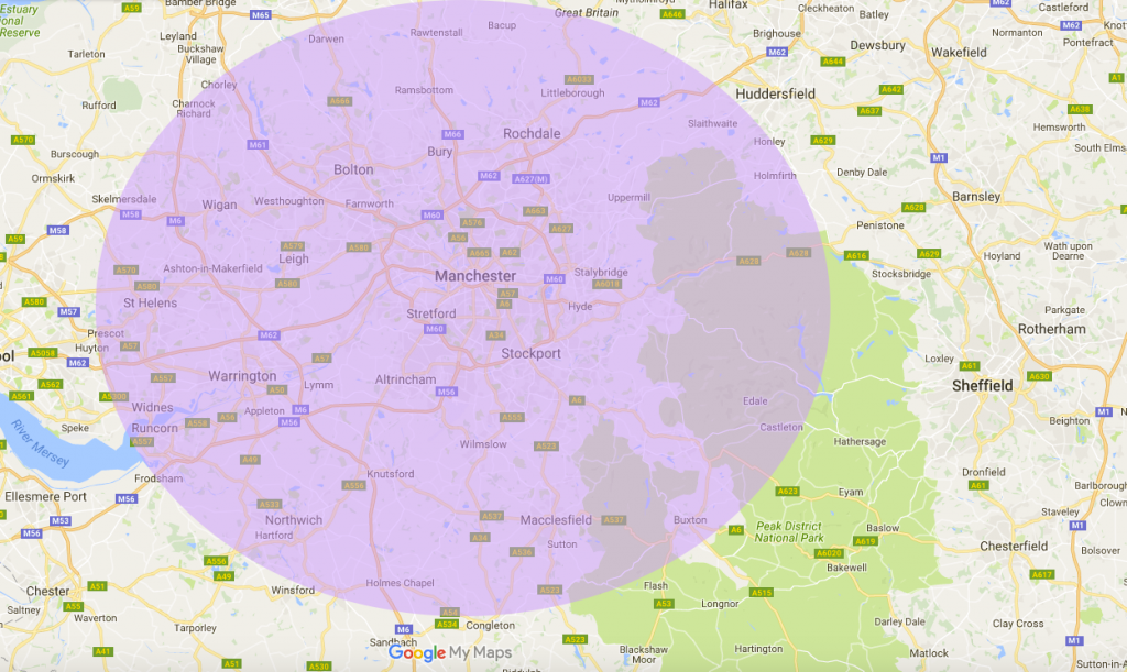 Danille Beck Coverage Map Greater Manchester North West England